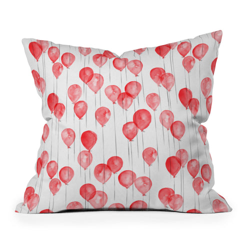 Little Arrow Design Co red watercolor balloons Outdoor Throw Pillow