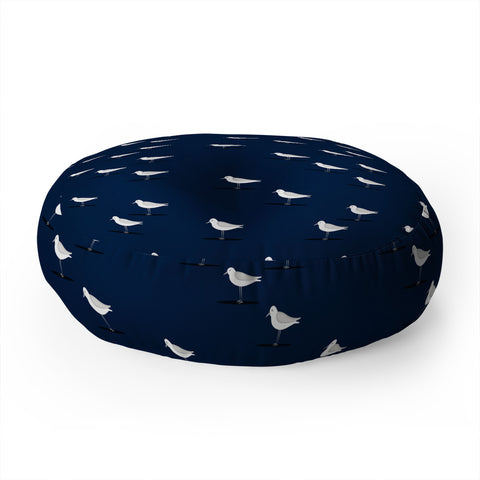 Little Arrow Design Co Sandpipers on navy Floor Pillow Round