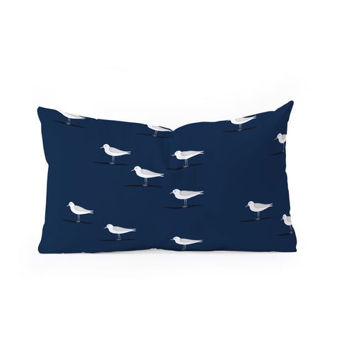 Little Arrow Design Co Sandpipers on navy Oblong Throw Pillow