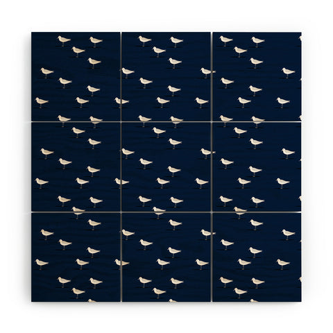 Little Arrow Design Co Sandpipers on navy Wood Wall Mural