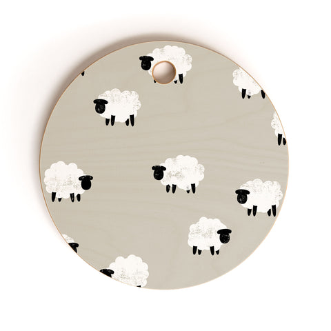 Little Arrow Design Co sheep on beige Cutting Board Round