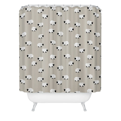 Little Arrow Design Co sheep on beige Shower Curtain