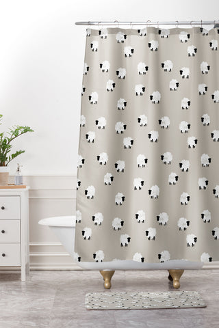 Little Arrow Design Co sheep on beige Shower Curtain And Mat