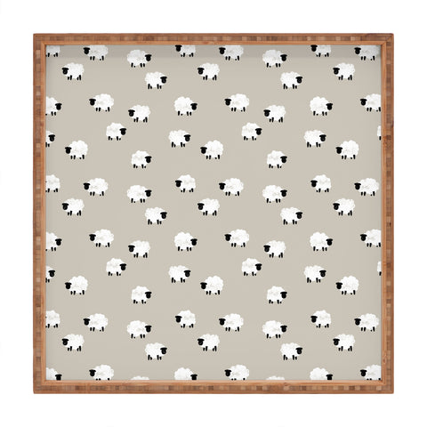 Little Arrow Design Co sheep on beige Square Tray