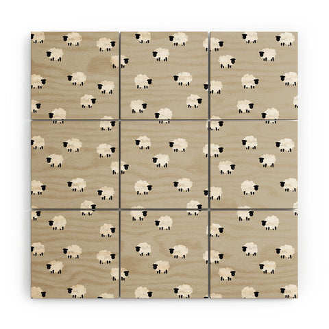 Little Arrow Design Co sheep on beige Wood Wall Mural