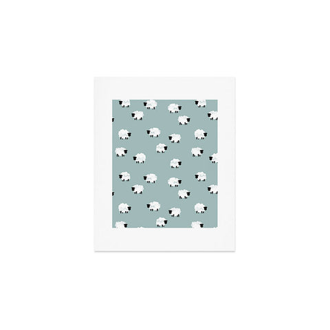 Little Arrow Design Co sheep on dusty blue Art Print