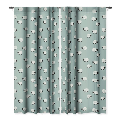 Little Arrow Design Co sheep on dusty blue Blackout Window Curtain