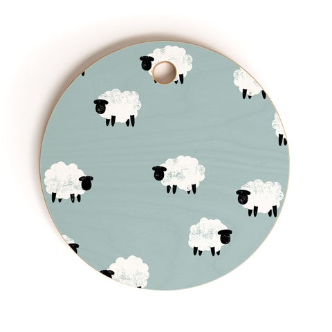 Little Arrow Design Co sheep on dusty blue Cutting Board Round