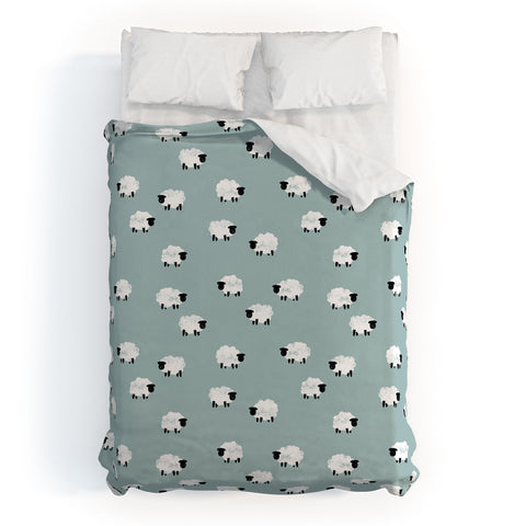 Little Arrow Design Co sheep on dusty blue Duvet Cover
