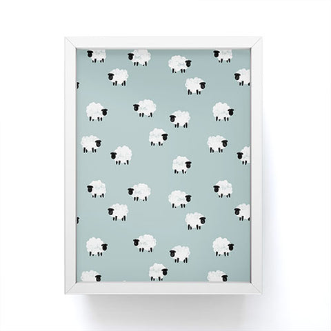 Little Arrow Design Co sheep on dusty blue Framed Mini Art Print