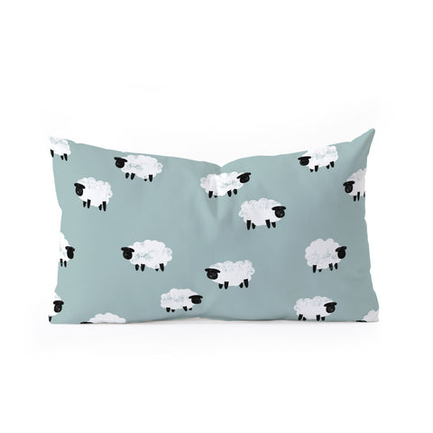 Little Arrow Design Co sheep on dusty blue Oblong Throw Pillow