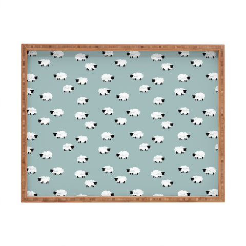 Little Arrow Design Co sheep on dusty blue Rectangular Tray