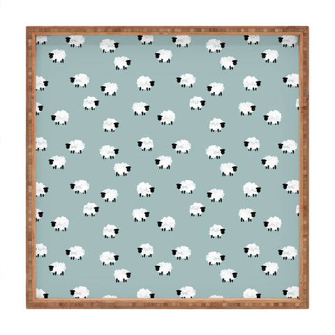 Little Arrow Design Co sheep on dusty blue Square Tray