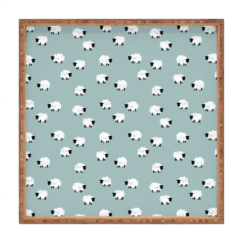 Little Arrow Design Co sheep on dusty blue Square Tray