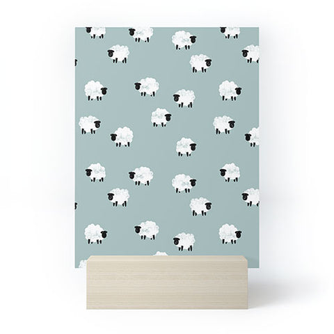 Little Arrow Design Co sheep on dusty blue Mini Art Print