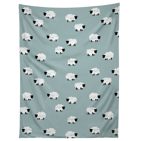 Little Arrow Design Co sheep on dusty blue Tapestry
