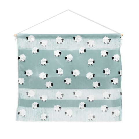 Little Arrow Design Co sheep on dusty blue Wall Hanging Landscape