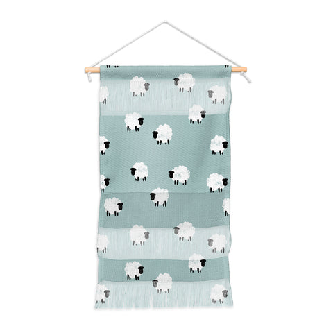 Little Arrow Design Co sheep on dusty blue Wall Hanging Portrait