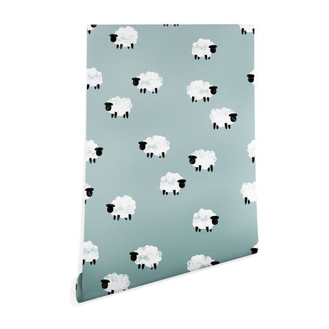 Little Arrow Design Co sheep on dusty blue Wallpaper