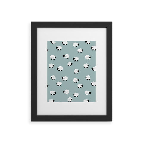 Little Arrow Design Co sheep on dusty blue Framed Art Print