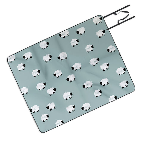 Little Arrow Design Co sheep on dusty blue Picnic Blanket
