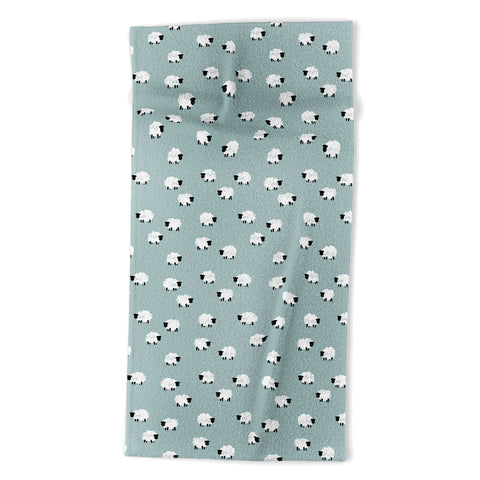 Little Arrow Design Co sheep on dusty blue Beach Towel
