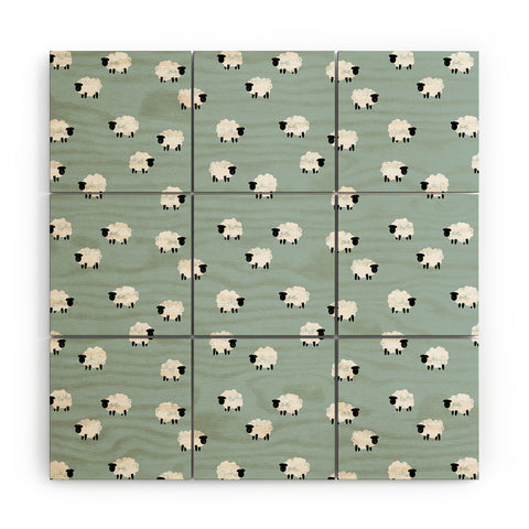 Little Arrow Design Co sheep on dusty blue Wood Wall Mural