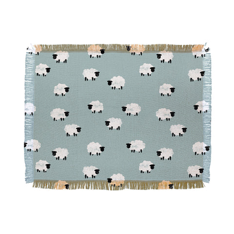 Little Arrow Design Co sheep on dusty blue Throw Blanket
