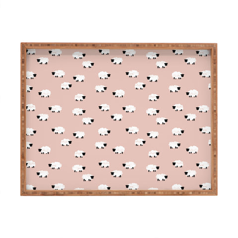 Little Arrow Design Co sheep on dusty pink Rectangular Tray