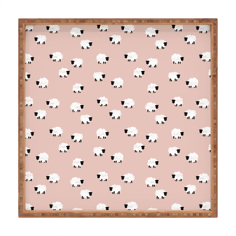 Little Arrow Design Co sheep on dusty pink Square Tray