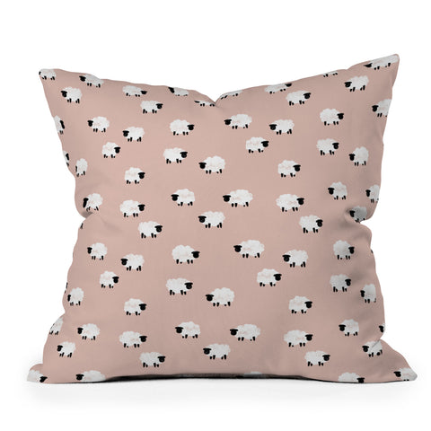 Little Arrow Design Co sheep on dusty pink Outdoor Throw Pillow