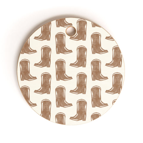 Little Arrow Design Co simple cowboy boots brown Cutting Board Round
