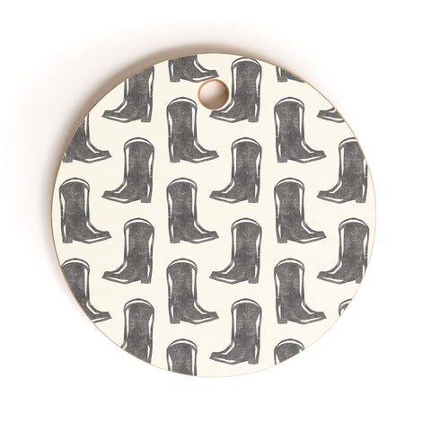 Little Arrow Design Co simple cowboy boots charcoal Cutting Board Round