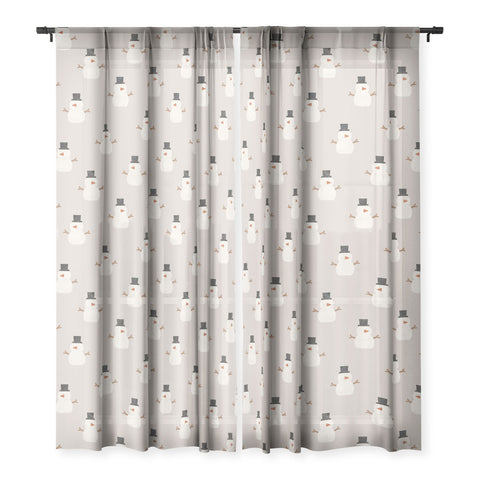 Little Arrow Design Co simple snowmen beige Sheer Window Curtain