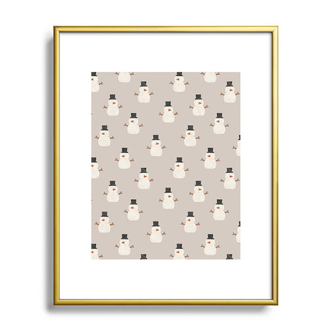 Little Arrow Design Co simple snowmen beige Metal Framed Art Print