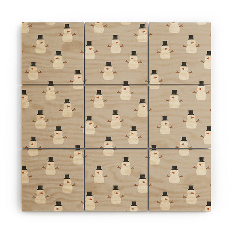 Little Arrow Design Co simple snowmen beige Wood Wall Mural