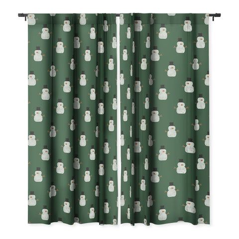 Little Arrow Design Co simple snowmen dark green Blackout Window Curtain