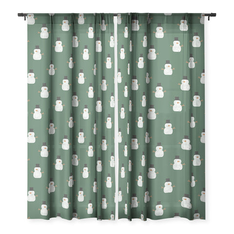 Little Arrow Design Co simple snowmen dark green Sheer Window Curtain
