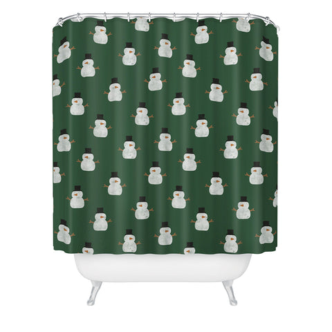 Little Arrow Design Co simple snowmen dark green Shower Curtain