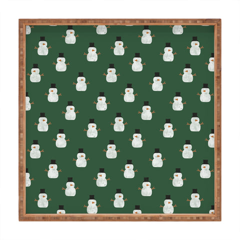 Little Arrow Design Co simple snowmen dark green Square Tray
