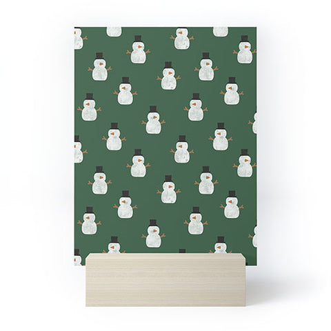 Little Arrow Design Co simple snowmen dark green Mini Art Print