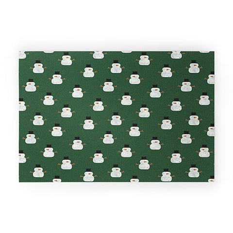 Little Arrow Design Co simple snowmen dark green Welcome Mat