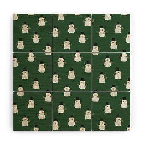 Little Arrow Design Co simple snowmen dark green Wood Wall Mural