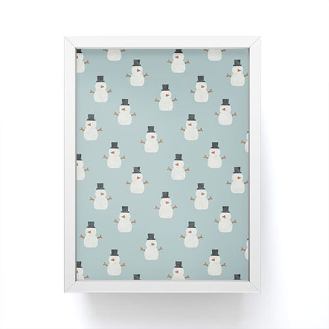 Little Arrow Design Co simple snowmen dusty blue Framed Mini Art Print