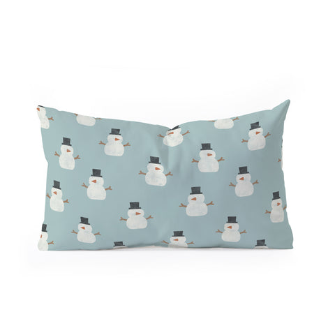 Little Arrow Design Co simple snowmen dusty blue Oblong Throw Pillow