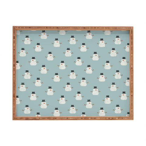 Little Arrow Design Co simple snowmen dusty blue Rectangular Tray