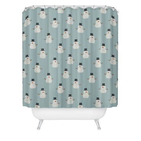 Little Arrow Design Co simple snowmen dusty blue Shower Curtain