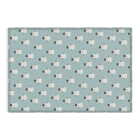 Little Arrow Design Co simple snowmen dusty blue Outdoor Rug