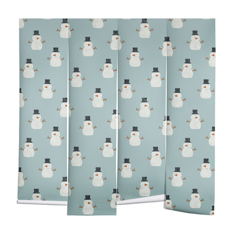 Little Arrow Design Co simple snowmen dusty blue Wall Mural