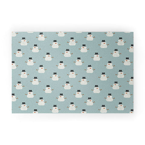 Little Arrow Design Co simple snowmen dusty blue Welcome Mat